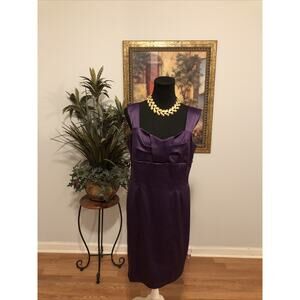 Nina Drakes Women’s Purple Satin Dress 12 Sleeveless Cocktail Sheath Maximalist